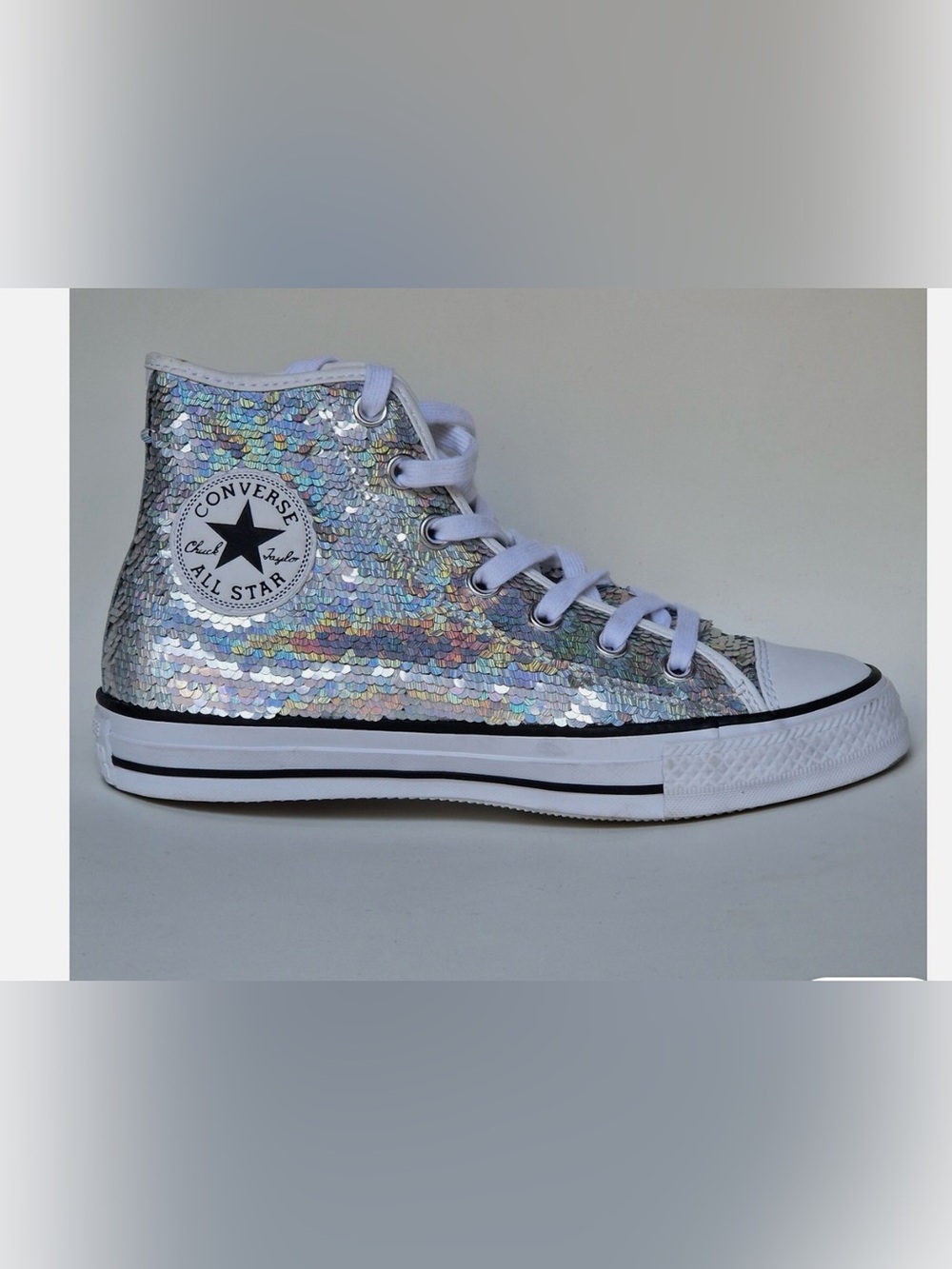 Converse Kids' All Star Holographic Sequin High Top - Iridescent Silver